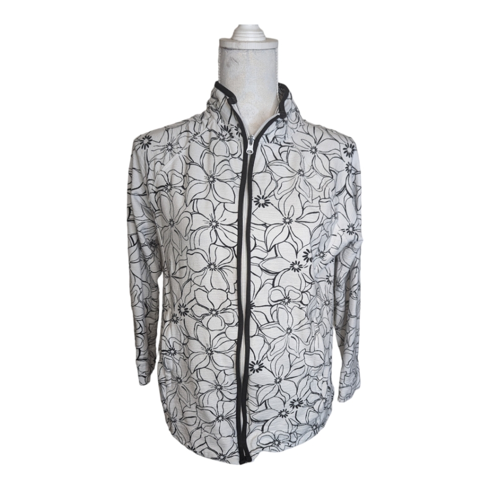 T by Talbot's Black and White Floral Jacket Zip Front Size M